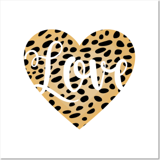 Cheetah Leopard Fur Print Heart with Love Text Posters and Art